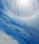 Sun halo in blue sky with clouds