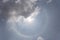 The sun halo optical phenomena with cloudy sky in background,