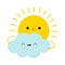 Sun holding cloud icon. Cute kawaii face. Cartoon funny smiling character. Good morning. Hello summer. Sunshine. Yellow color.