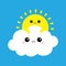 Sun holding cloud Yellow and white set. Smiling and sad face. Friends forever. Fluffy clouds. Cute cartoon cloudscape. Cloudy weat