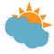 Sun icon with rays and clouds. Vector illustration of a weather forecast. Logo and symbol of cloudy weather