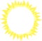 Sun icon. Sunny bright circle shape with rays. Summer sun shine brightly, flat simple logo template, concept design