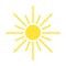 The sun icon is yellow. Abstract sun to represent the weather. Screen brightness and energy button. Summer heat, warm