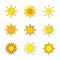 Sun icons collection, Doodle suns, Sun set cartoon, Vector illustration.