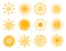 Sun icons. Sun set. Hot weather suns collection vector illustration, summer scribbled, sun doodles, hand drawn sunshine