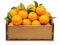 Sun-Kissed Citrus Delights: Exquisite Display of Oranges in a Rustic Wooden Box