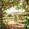 Sun-Kissed Orchard Haven: A Fruit Garden Nestled in a Sun-Drenched Cornucopia of Nature\\\'s Bounty - AI Generative