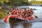 Sun Kosi near Harkapur / Nepal - August 30, 2018: Whitewater Rafting on the Dudh Koshi in Nepal. Rafting team , summer extreme