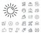 Sun line icon. Hot weather sign. Salaryman, gender equality and alert bell. Vector