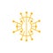 Sun logo icon with connecting line and dot.