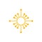 Sun logo icon with connecting line and dot.