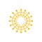 Sun logo icon with connecting line and dot.