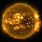 The sun with lots of yellow solar flares. Generative AI