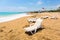 Sun lounger on the beach on Turkish Riviera near Side