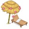 Sun lounger and parasol decorated flowers. Vector