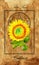 The Sun. Major Arcana tarot card with Sunflower and magic seal