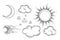 Sun moon comet stars and clouds in vintage engraving style