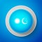 Sun and moon icon isolated on blue background. Weather daytime and night. Circle blue button