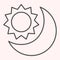 Sun and moon thin line icon. Day and night. Astronomy vector design concept, outline style pictogram on white background