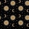 Sun and Moon Vintage Seamless Pattern. Magic Background with gold Stars and Celestial Astrological Symbols
