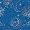 Sun and Moon Vintage Seamless Pattern. Oriental Style Background with Stars and Celestial Astrological Symbols Fabric