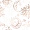 Sun and Moon Vintage Seamless Pattern. Oriental Style Background with Stars and Celestial Astrological Symbols Fabric