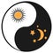 Sun and moon in ying yang symbol