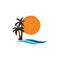 Sun with palm tree icon minimal flat desert logo illustration