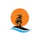 Sun with palm tree icon minimal flat desert logo illustration