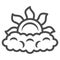 Sun peeps out through cloud line icon, weather and climate concept, partially cloudy vector sign on white background