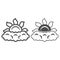 Sun peeps out through cloud line and solid icon, weather and climate concept, partially cloudy vector sign on white