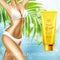Sun protection cosmetic products design template. Vector illustration