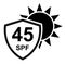 Sun protection factor 45 icon, uv radiation block symbol, sun protect skin vector illustration