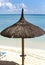 Sun-protection umbrellas beach, sea. Mauritius