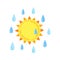 Sun with rain cartoon style abstract downpour drop