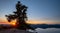 Sun Rays Cast Out Final Lights Over Mountain Range Behind Pine Tree at Crater Lake