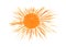 Sun rays flat icon, drawn closeup silhouette isolated on white background. Artistic logo design