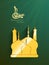 Sun Rays Over Paper Cut Golden Mosque Illustration on Green Background for Ramadan Kareem
