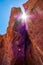 Sun rays penetrating through the interesting shapes of the caves, rocks, cliffs of ancient mountains range in Timna National Park