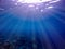 Sun rays penetrating through ocean sea waters and shining on a tropical coral reefs