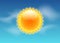 Sun realistic rays icon. Vector weather forecast sun sky design. Sunshine nature summer light