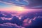 Sun Rise in Cloudy Sky Background, Dramatic Sunrise, Airplane View Above Clouds, Generative AI Illustration