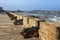 The sun rises overa row of canons at the former fortress at Essaouira in Morocco.