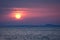 Sun rising above Kuril Islands, Russia, wallpaper, view from Hokkaido, Japan, Beautiful morning sunrise scene, sun above calm ocea