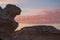 Sun rising in the Libyan desert  uncovering bizarre limestone formations  near Farafra in Egypt