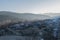 Sun rising on a mountain landscape on a winter townscape in Bellver de Cerdanya