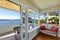 Sun room and walkout deck. American architecture. Real estate wi