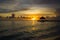 Sun sea tropical sunset view of the pier of the caribbean