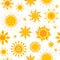 Sun seamless pictures. Weather summer sunshine pictures textile design vector hot pattern