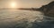 Sun set seascape of sea bay cliff coast aerial view. Nobody nature scape of tropic island of Sumba